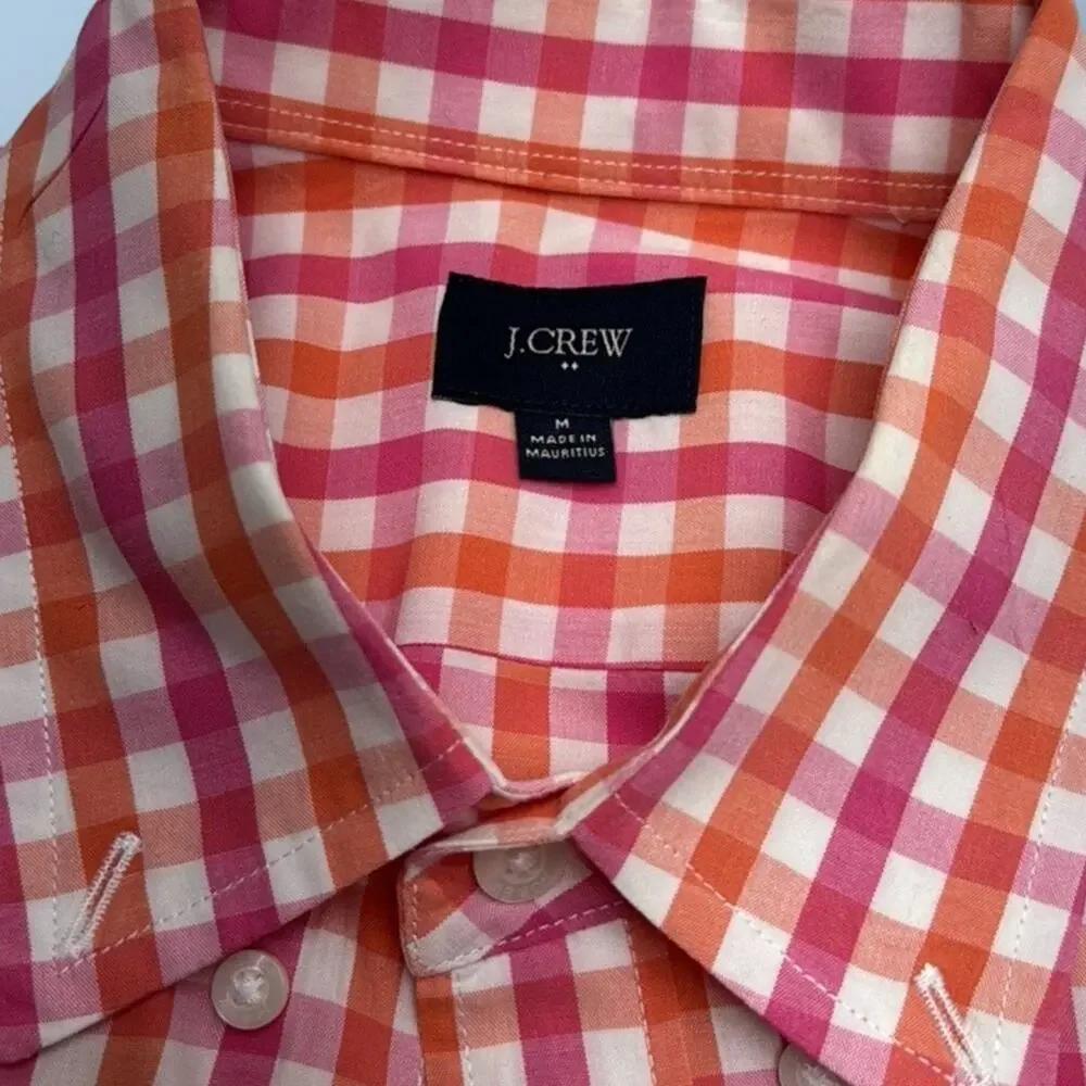 J. CREW Men’s Medium Pink Orange Checkered Dress Shirt